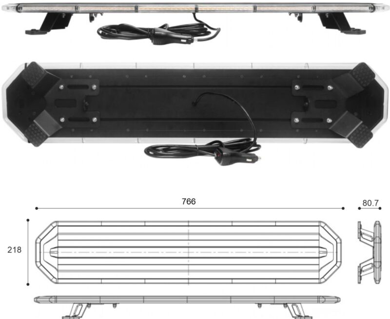 WARNING LED BAR 132 LED 12/24V 776x218x80,7mm 82W